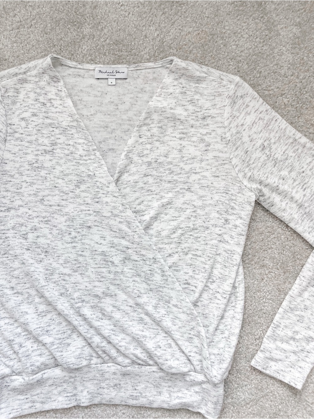 Michael Stars | Small Cross Front Wrap | Long Sleeve Heather Gray Top